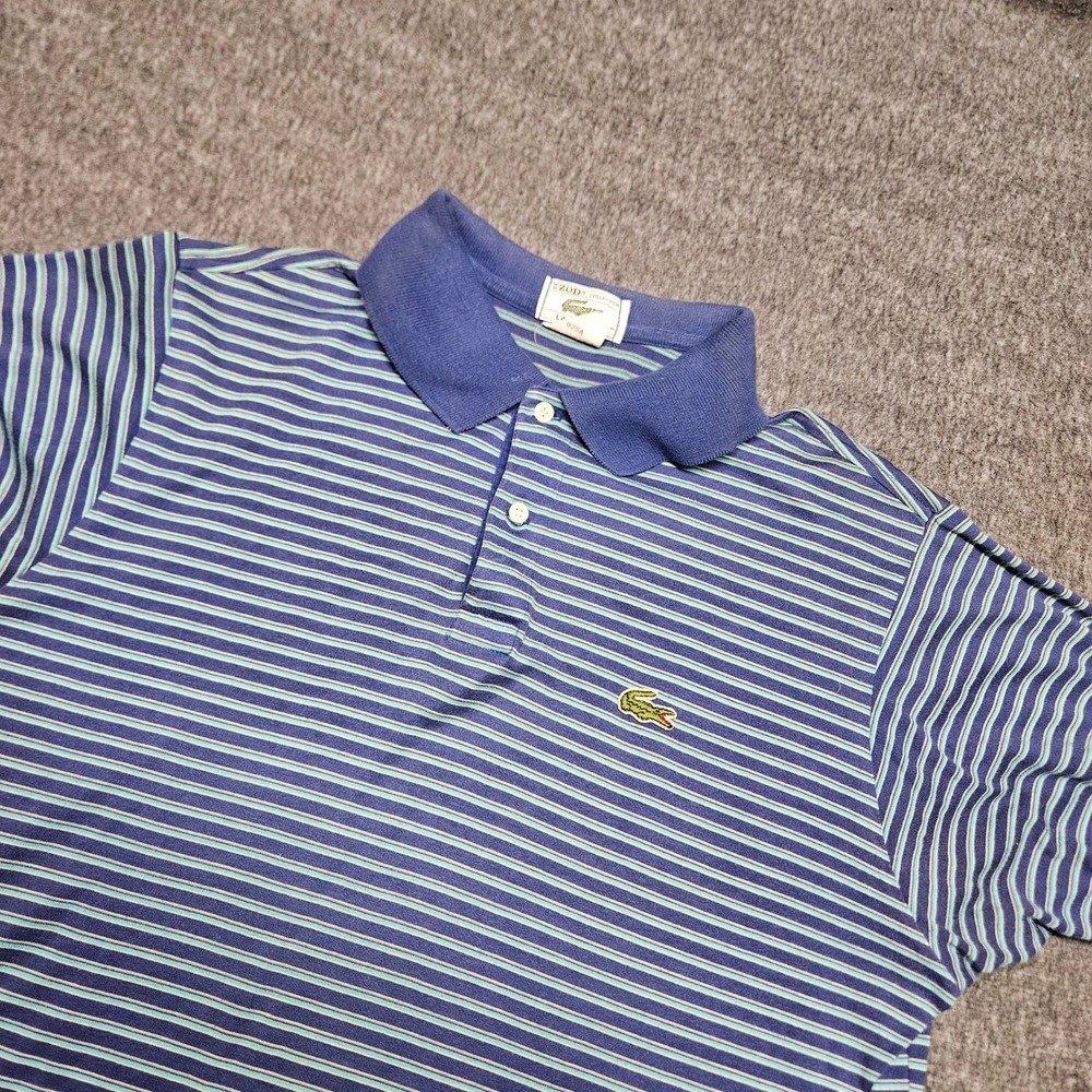 Izod Lacoste Polo Shirt Kids XL Blue Striped Vintage Cotton Crocodile Logo